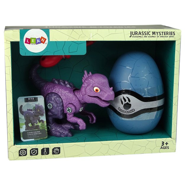 Dinozauro Stygimolocho su kiaušiniu rinkinys "pasidaryk pats" atsuktuvas violetinės spalvos 8
