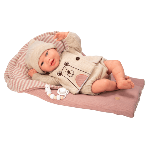 Arias Reborn lėlė kūdikėlis su smėlio spalvos rūbeliais, 45 cm 1