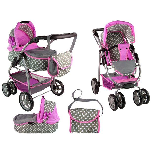 Baby Doll Stroller 2-in-1 Carrycot Bag Pink Stars 1