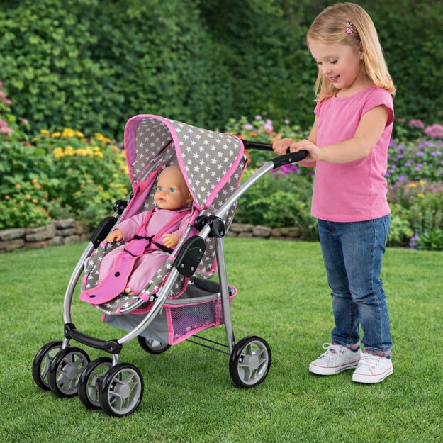 Baby Doll Stroller 2-in-1 Carrycot Bag Pink Stars 2