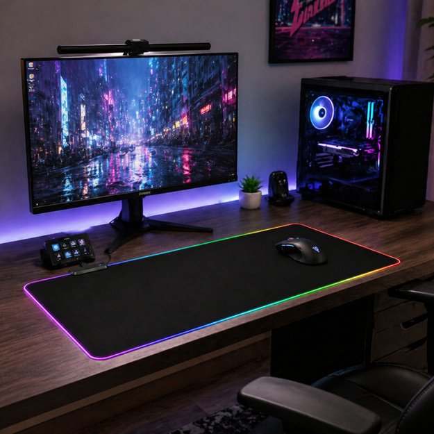 Klaviatūros pelės kilimėlis su LED apšvietimu 40x90cm