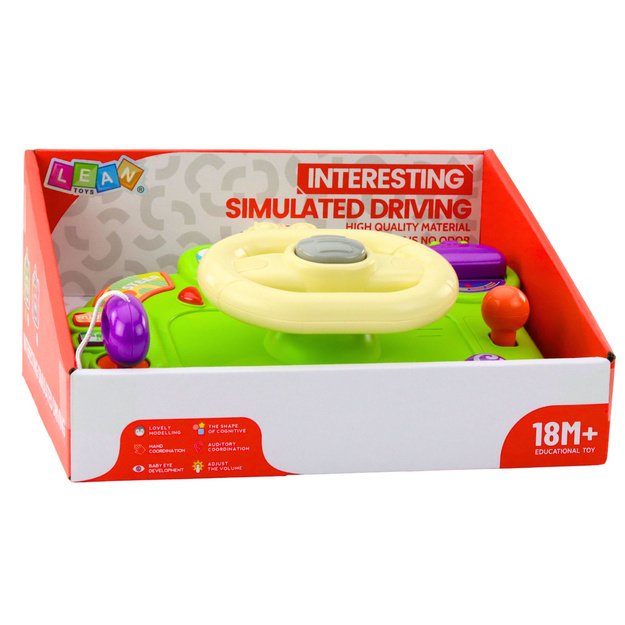 Interactive Steering Wheel For Kids Driving Simulator Lights Sounds Green 4