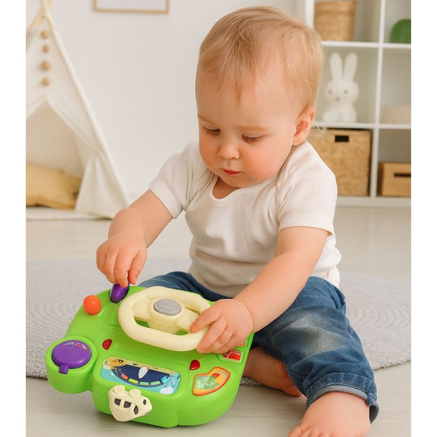 Interactive Steering Wheel For Kids Driving Simulator Lights Sounds Green 3