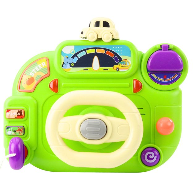 Interactive Steering Wheel For Kids Driving Simulator Lights Sounds Green 1