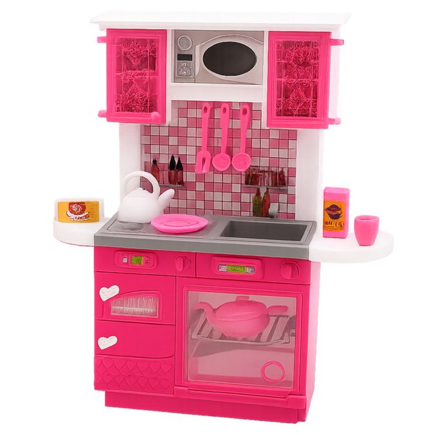 Doll Kitchen Set Fridge Oven Accessories Pink 1