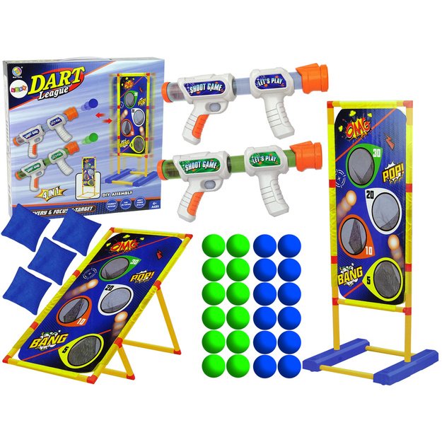 4 viename „Target Toss Game Bags“ putplasčio kamuoliukų pistoletas