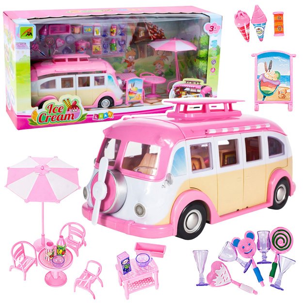 Ica Cream Car Camper Ice Cream Parlor For Dolls Foldable Pink
