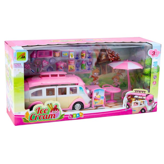 Ica Cream Car Camper Ice Cream Parlor For Dolls Foldable Pink 5