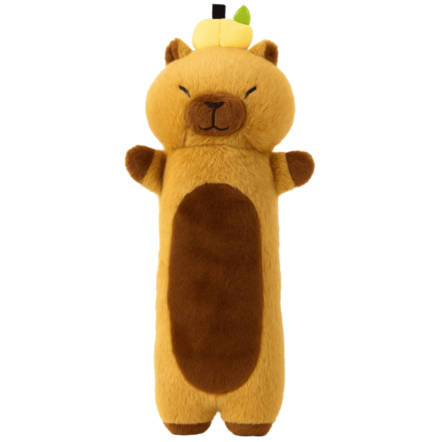 Plush Capybara Mascot With Fruit Oblong Pillow Roller Brown 45cm 1