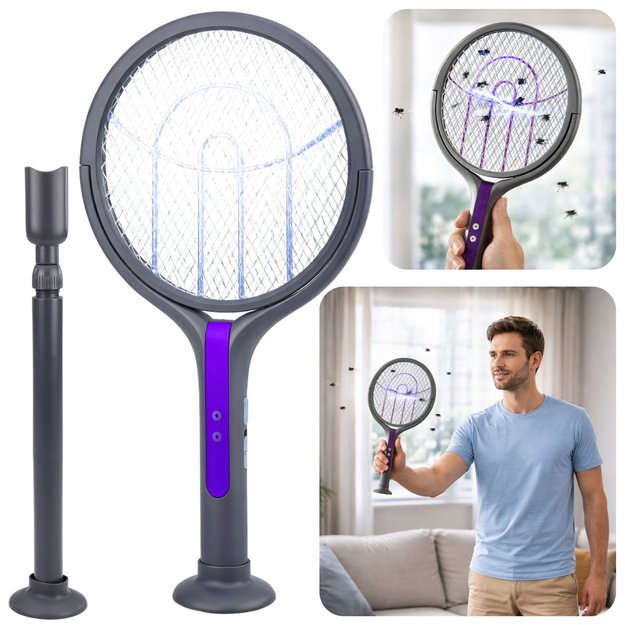  2 in 1 elektrinė vabzdžių raketė ir uodų lempa su baterija