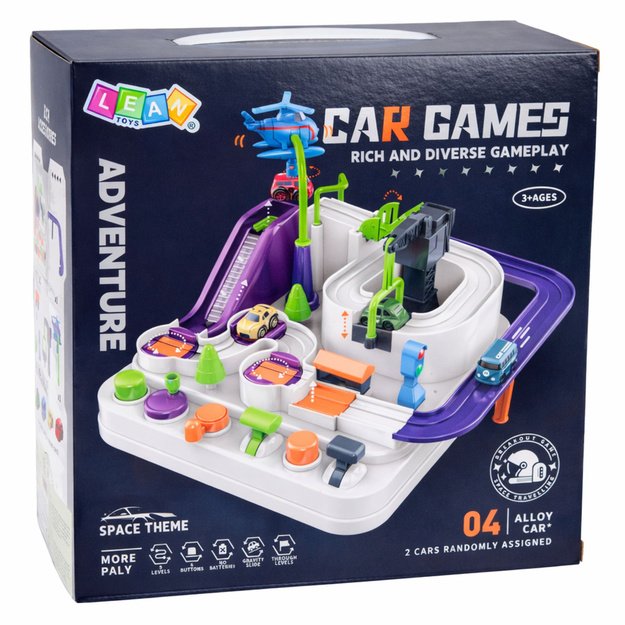 Interaktyvus kūrybinis automobilių kliūčių trasos rinkinys su 4 automobiliais 4