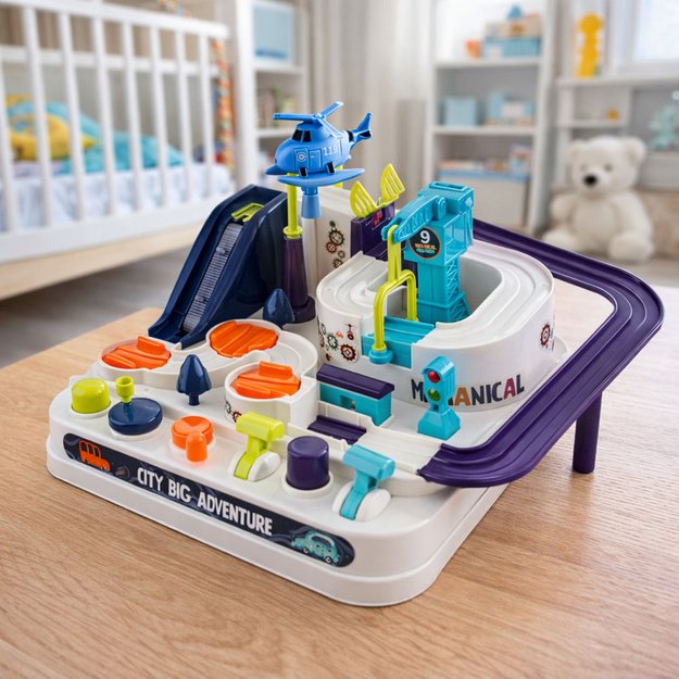 Interaktyvus kūrybinis automobilių kliūčių trasos rinkinys su 4 automobiliais 2