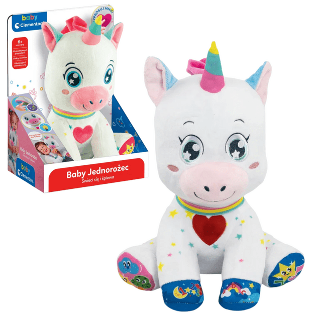 Saldus interaktyvus pliušinis vienaragis, šviečia ir dainuoja lenkų kalba Clementoni 50937