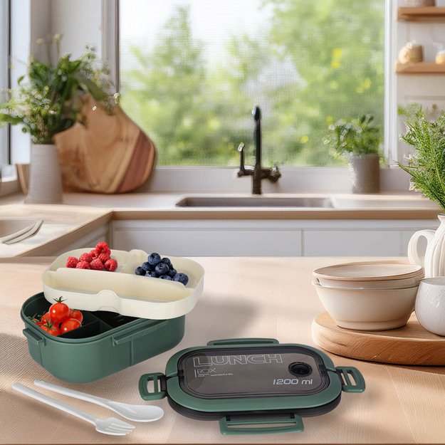 Pietums skirta pusryčių dėžutė su skyreliais, padalinta į skyrius 1200ml žalia 9