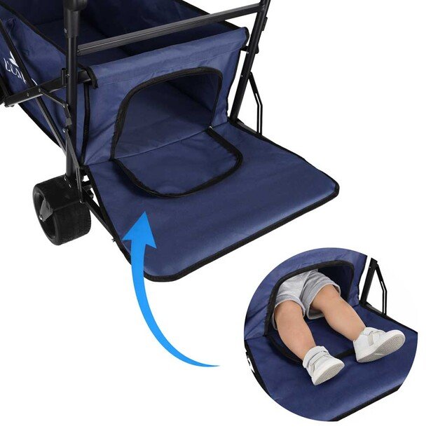 LUARO paplūdimio transportavimo vežimėlis sulankstomas su stogeliu ir tinkleliu tamsiai mėlyna
