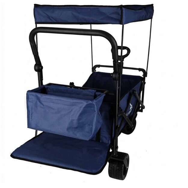 LUARO paplūdimio transportavimo vežimėlis sulankstomas su stogeliu ir tinkleliu tamsiai mėlyna