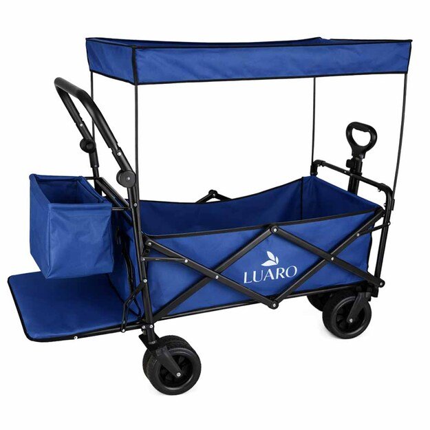 LUARO paplūdimio transportavimo vežimėlis sulankstomas su stogeliu ir tinkleliu tamsiai mėlyna
