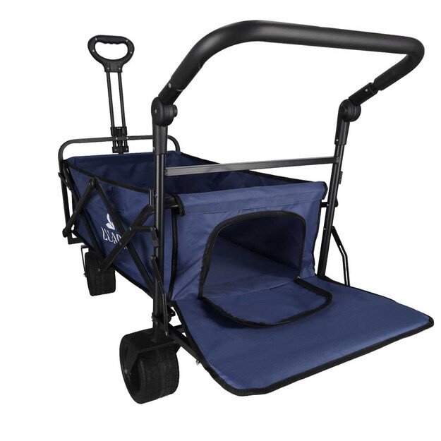 LUARO paplūdimio transportavimo vežimėlis sulankstomas su stogeliu ir tinkleliu tamsiai mėlyna