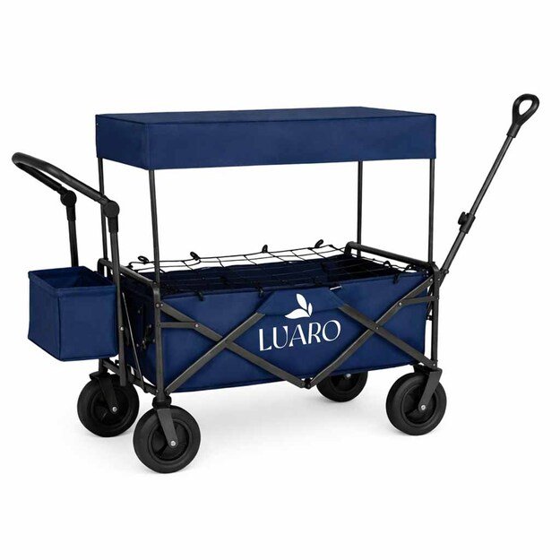 LUARO paplūdimio transportavimo vežimėlis sulankstomas su stogeliu ir tinkleliu tamsiai mėlyna 1