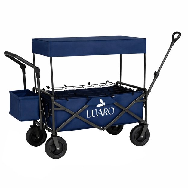LUARO paplūdimio transportavimo vežimėlis sulankstomas su stogeliu ir tinkleliu tamsiai mėlyna