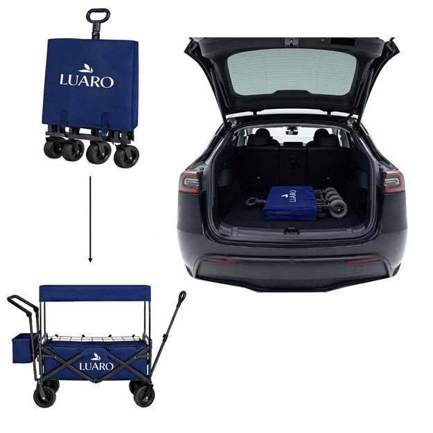 LUARO paplūdimio transportavimo vežimėlis sulankstomas su stogeliu ir tinkleliu tamsiai mėlyna 7