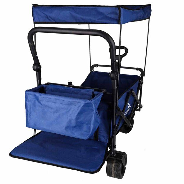LUARO paplūdimio transportavimo vežimėlis sulankstomas su stogeliu ir tinkleliu tamsiai mėlyna