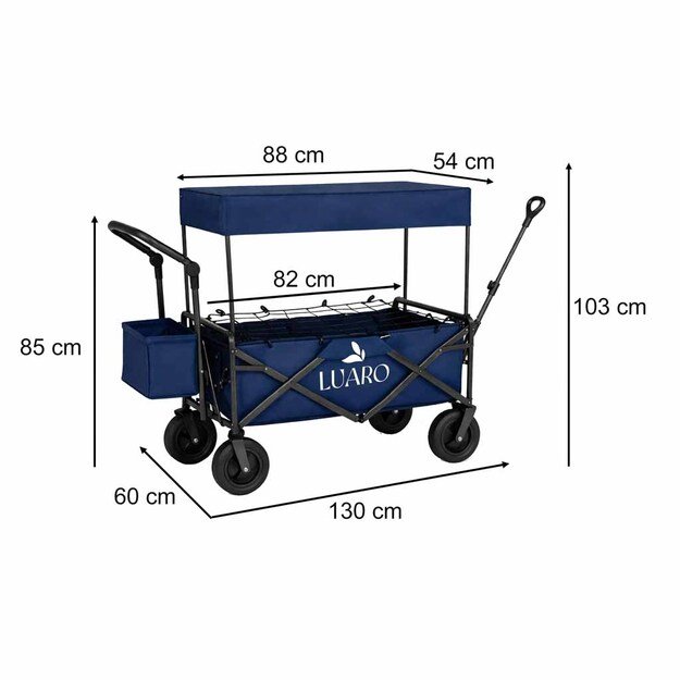 LUARO paplūdimio transportavimo vežimėlis sulankstomas su stogeliu ir tinkleliu tamsiai mėlyna