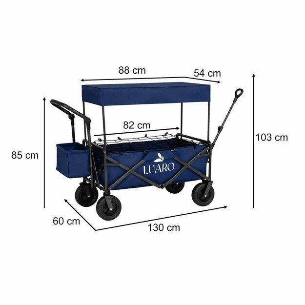 LUARO paplūdimio transportavimo vežimėlis sulankstomas su stogeliu ir tinkleliu tamsiai mėlyna 6