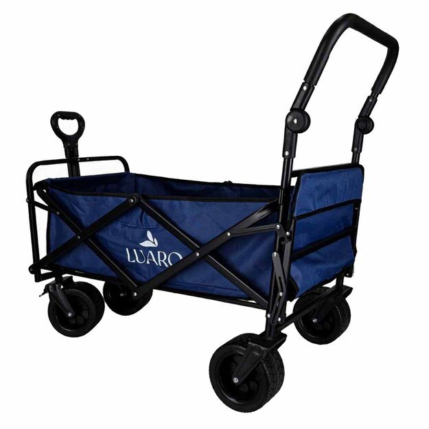 LUARO paplūdimio transportavimo vežimėlis sulankstomas su stogeliu ir tinkleliu tamsiai mėlyna