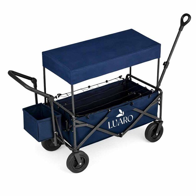 LUARO paplūdimio transportavimo vežimėlis sulankstomas su stogeliu ir tinkleliu tamsiai mėlyna 2