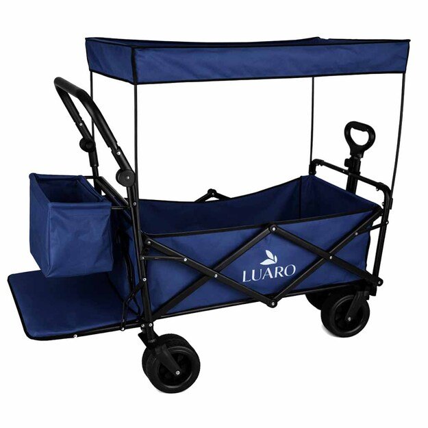 LUARO paplūdimio transportavimo vežimėlis sulankstomas su stogeliu ir tinkleliu tamsiai mėlyna