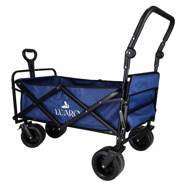 LUARO paplūdimio transportavimo vežimėlis sulankstomas su stogeliu ir tinkleliu tamsiai mėlyna