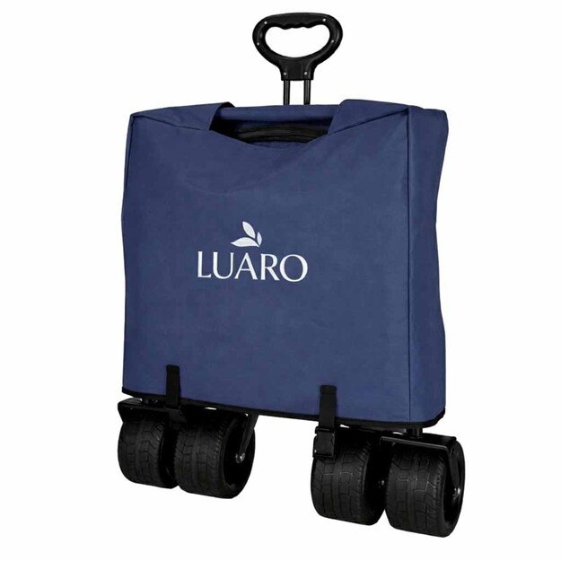 LUARO paplūdimio transportavimo vežimėlis sulankstomas su stogeliu ir tinkleliu tamsiai mėlyna