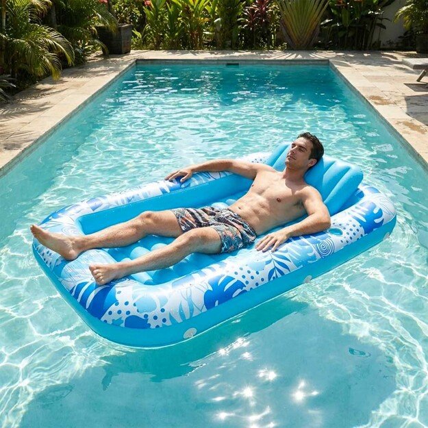 Pripučiamas plaukimo čiužinys, gultas su pagalvėle 175 cm mėlynos spalvos