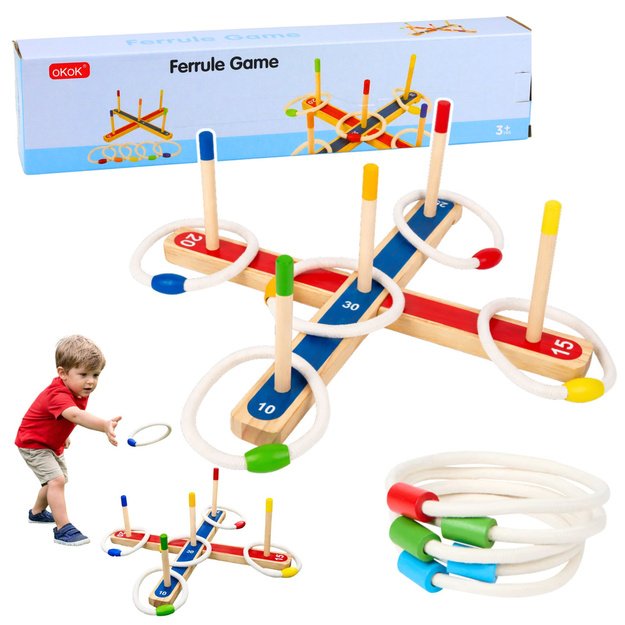 Medinių žiedų mėtymo įgūdžių žaidimas šeimai su taškų skaičiavimu