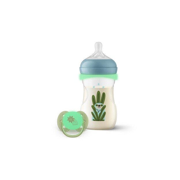 SCD838/17 DOVANŲ RINKINYS BUTELIUKAS 260 ML NAKTINIAM VAIKAMS + REAKTYVUS ČIULPTUKAS NAKTINIS NATŪRALUS