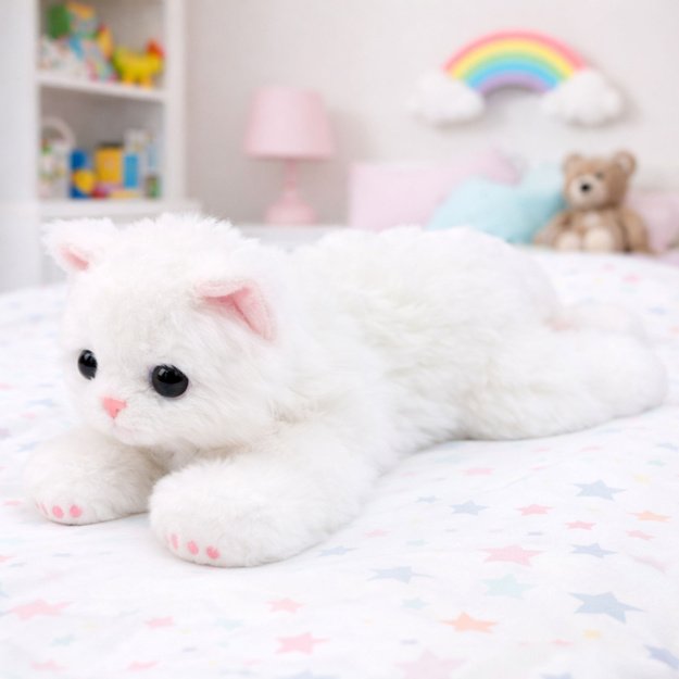 Plush Toy Cuddly Toy Kitten Lying White 38 cm