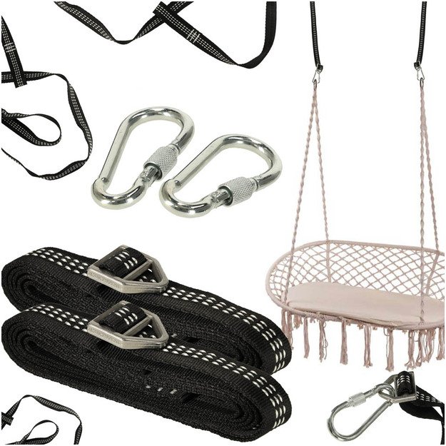 Sūpynių tvirtinimo montavimo rinkinys hamako diržas + karabinas 1