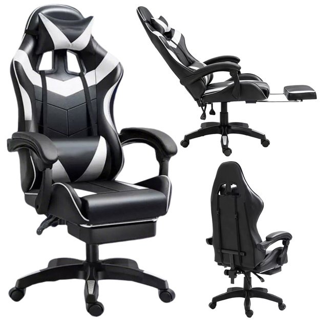 LEAN žaidimų kėdė, juodos ir baltos spalvos