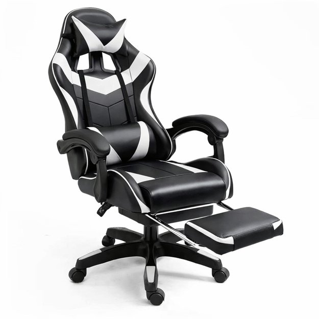 LEAN žaidimų kėdė, juodos ir baltos spalvos