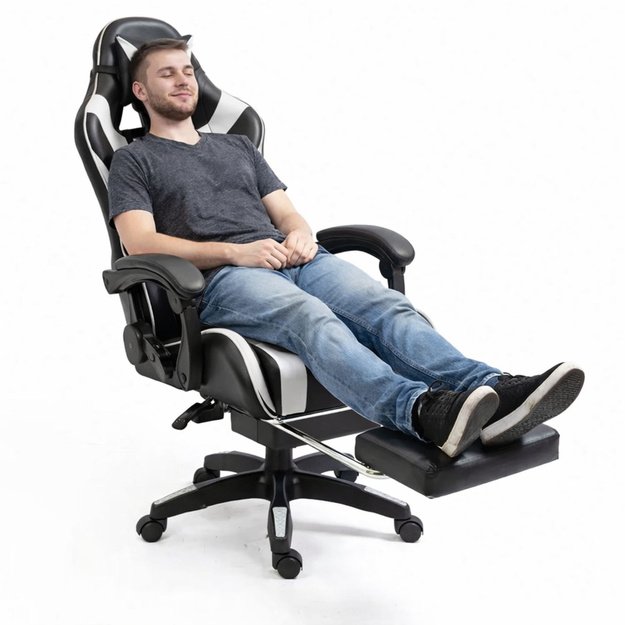 LEAN žaidimų kėdė, juodos ir baltos spalvos