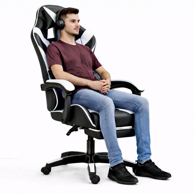 LEAN žaidimų kėdė, juodos ir baltos spalvos