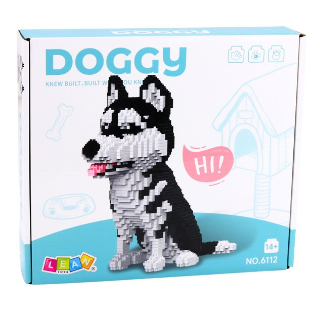 Haskių šunų konstruktorių rinkinys, juodos ir baltos 3D figūrėlės, 1900 vnt.