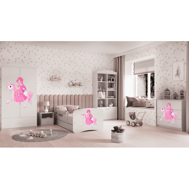 Bed babydreams white princess on horse with drawer with mattress 180/80
