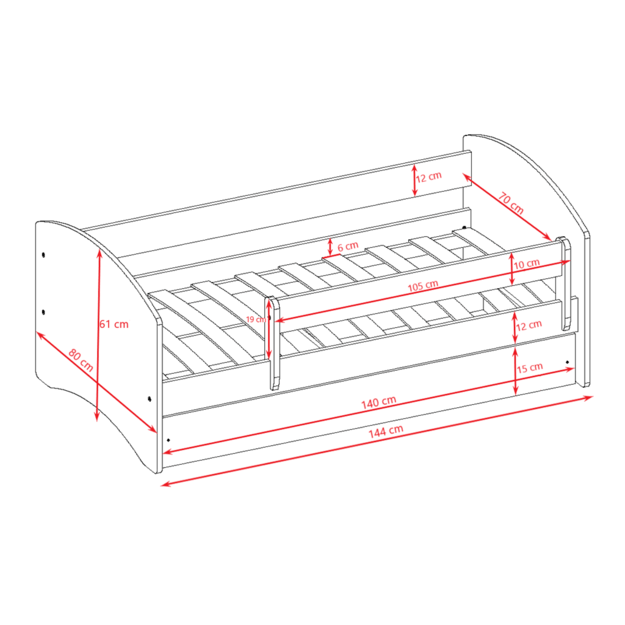 Lova babydreams rožinė be modelio su stalčiumi be čiužinio 140/70 6