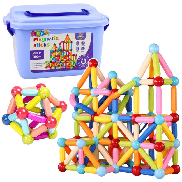 Set of Magnetic Construction Blocks in a Box 3D Sticks 166 pcs.