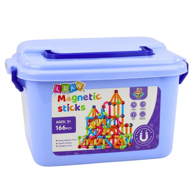 Set of Magnetic Construction Blocks in a Box 3D Sticks 166 pcs.