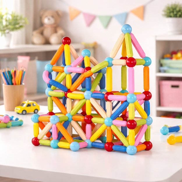 Set of Magnetic Construction Blocks in a Box 3D Sticks 166 pcs.