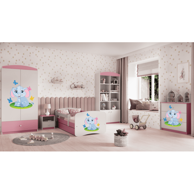 Vaikiška lova babydreams rožinis drambliukas su stalčiumi ir čiužiniu 180/80 4