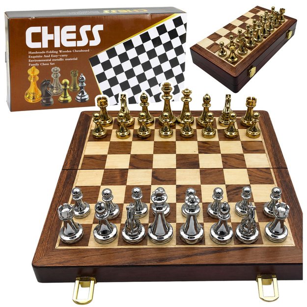 Metal Chess Pieces Set Strategy Game Foldable Board